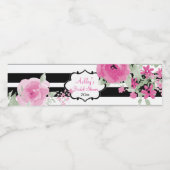 ピンクウォーター色のバラとストライプ ペットボトルラベル (シングルラベル)