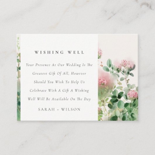ピンクウォーター色のフローラ庭園の結婚式ウィッシングウェル エンクロージャーカード (正面)