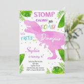 ピンクウォーター色ガールズ恐竜誕生日招待状 招待状 (スタンド正面)