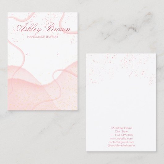 ピンクウォーター色グリッターイヤリングジュエリー表示 名刺 (正面/裏面)
