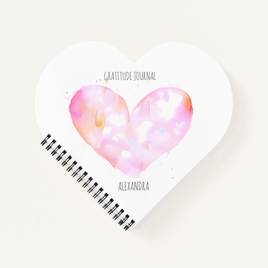 ピンクウォーター色ハートカスタム感謝ジャーナル ノートブック (正面)