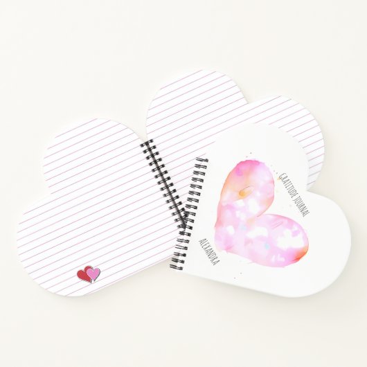 ピンクウォーター色ハートカスタム感謝ジャーナル ノートブック (内部)