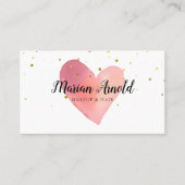 ピンクウォーター色ハート金ゴールド星 名刺 (正面)