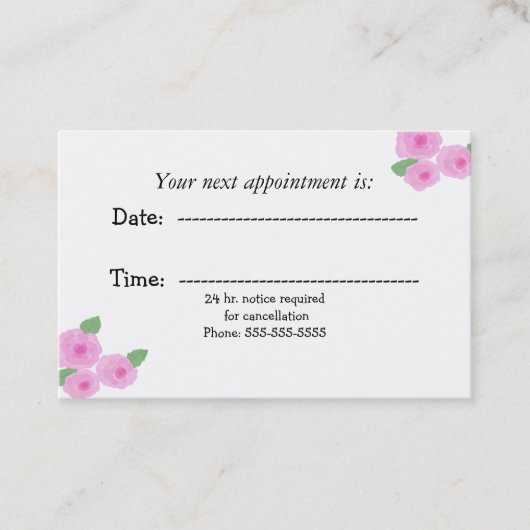 ピンクウォーター色バラオフィスアポイントメントカード 予約カード (正面)