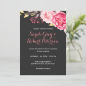 ピンクウォーター色バラストライプ結婚式招待状 招待状 (スタンド正面)