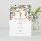 ピンクウォーター色バラフラワーガーデンガールバプテスマ 招待状 (スタンド正面)