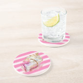 ピンクウォーター色ビーチストライプ金ゴールドシェル コースター (側面)