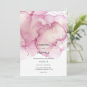 ピンクウォーター色フェイクグリッターハンドスティング 招待状 (スタンド正面)