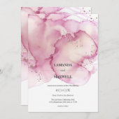 ピンクウォーター色フェイクグリッターハンドスティング 招待状 (正面/裏面)