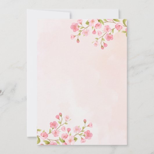 ピンクウォーター色フローラさくらんぼ結婚ブロッサム 招待状 (裏面)