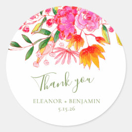 ピンクウォーター色フローラカスタムウェディングサンキュー ラウンドシール