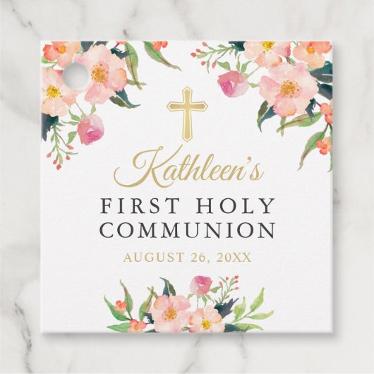 ピンクウォーター色フローラガールファースト・ホリー・コミュニオン フェイバータグ (正面)