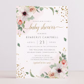 ピンクウォーター色フローラガールベビーシャワー 招待状