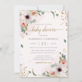 ピンクウォーター色フローラガールベビーシャワー 招待状 (正面)