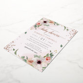 ピンクウォーター色フローラガールベビーシャワー 箔招待状 (回転した状態)