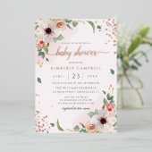 ピンクウォーター色フローラガールベビーシャワー 箔招待状 (立ち正面)