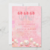 ピンクウォーター色フローラシャンデリア女の子ベビーシャワー 招待状 (正面)