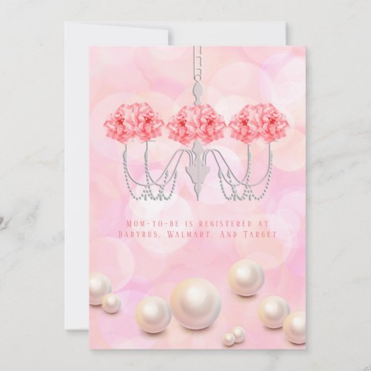 ピンクウォーター色フローラシャンデリア女の子ベビーシャワー 招待状 (裏面)
