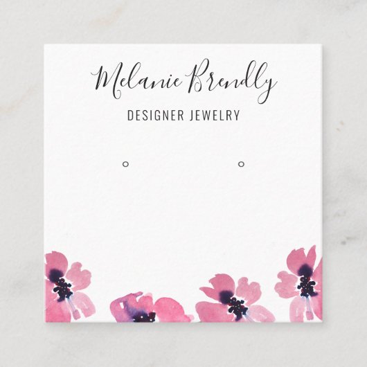 ピンクウォーター色フローラジュエリーイヤリングディスプレイ スクエア名刺 (正面)