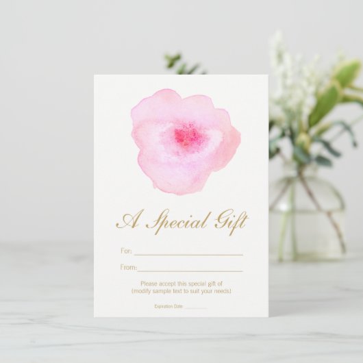 ピンクウォーター色フローラスパサロンギフト証明書 (スタンド正面)