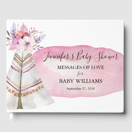 ピンクウォーター色フローラトライバルテペエベビーシャワー ゲストブック (正面)