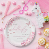 ピンクウォーター色フローラバタフライガールベビーシャワー ペーパープレート (パーティー)
