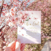 ピンクウォーター色フローラバタフライガールベビーシャワー 招待状