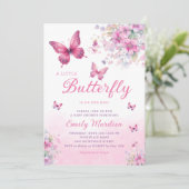 ピンクウォーター色フローラバタフライガールベビーシャワー 招待状 (スタンド正面)