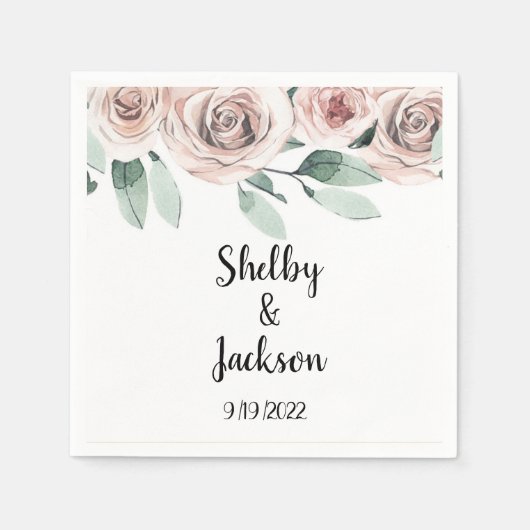 ピンクウォーター色フローラバラ結婚金ゴールド スタンダードカクテルナプキン (正面)