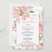 ピンクウォーター色フローラバーチャルブライダルシャワーInvite 招待状 (正面)
