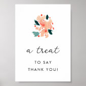 ピンクウォーター色フローラベビーシャワーテーブルサイン ポスター (正面)