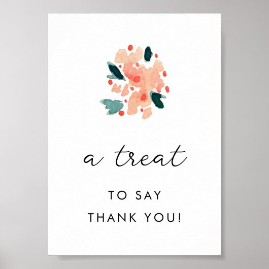 ピンクウォーター色フローラベビーシャワーテーブルサイン ポスター (正面)