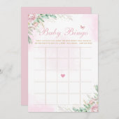 ピンクウォーター色フローラベビーシャワービンゴゲーム 招待状 (正面/裏面)