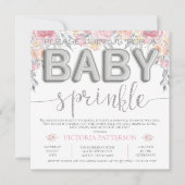ピンクウォーター色フローラホイルバルーンベビー散布機 招待状 (正面)