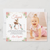 ピンクウォーター色フローラリトルディアー誕生日写真 サンキューカード (正面)