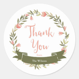 ピンクウォーター色フローラリースありがとう ラウンドシール