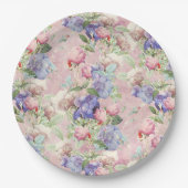 ピンクウォーター色フローラヴィンテージ ペーパープレート (正面)