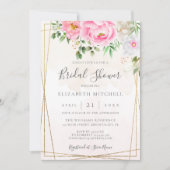 ピンクウォーター色フローラ幾何学的ブライダルシャワー 招待状 (正面)