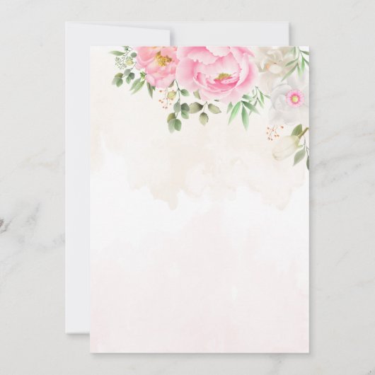 ピンクウォーター色フローラ幾何学的ブライダルシャワー 招待状 (裏面)