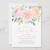 ピンクウォーター色フローラ春ベビーシャワー 招待状 (正面)