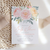 ピンクウォーター色フローラ春ベビーシャワー 招待状