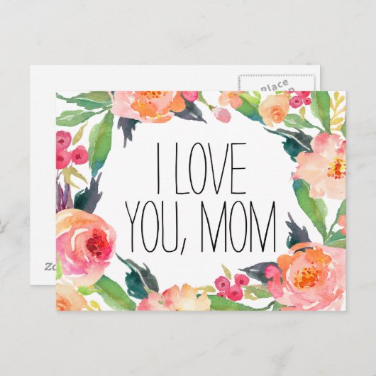 ピンクウォーター色フローラ母の日 ポストカード (正面/裏面)