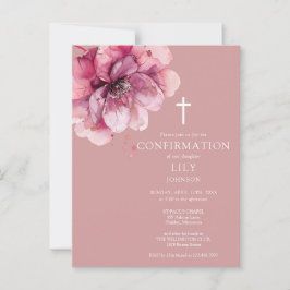 ピンクウォーター色フローラ確認招待状 ポストカード