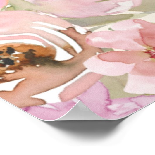 ピンクウォーター色フローラ誕生日名 ポスター (角)