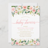 ピンクウォーター色フローラ金ゴールドグリッターベビーシャワー 招待状 (正面)