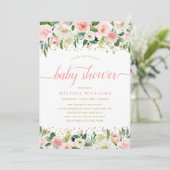 ピンクウォーター色フローラ金ゴールドグリッターベビーシャワー 招待状 (スタンド正面)