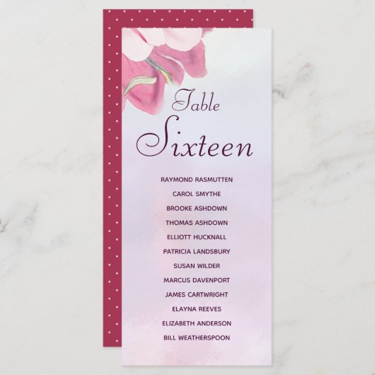 ピンクウォーター色フローラ12名前テーブル座席表 (正面/裏面)