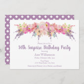 ピンクウォーター色フローラ50thサプライズ誕生日 招待状 (正面/裏面)