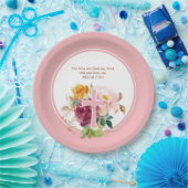 ピンクウォーター色フローラ&クロスバイブル聖句 ペーパープレート (パーティー)