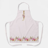 ピンクウォーター色フローラ-金ゴールドトーンモノグラムJ エプロン (正面)